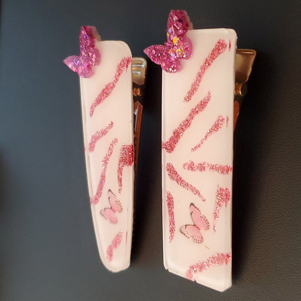 Hand-made HandCrafted Glitter Butterfly Vibes Resin Hair clip Barrettes New